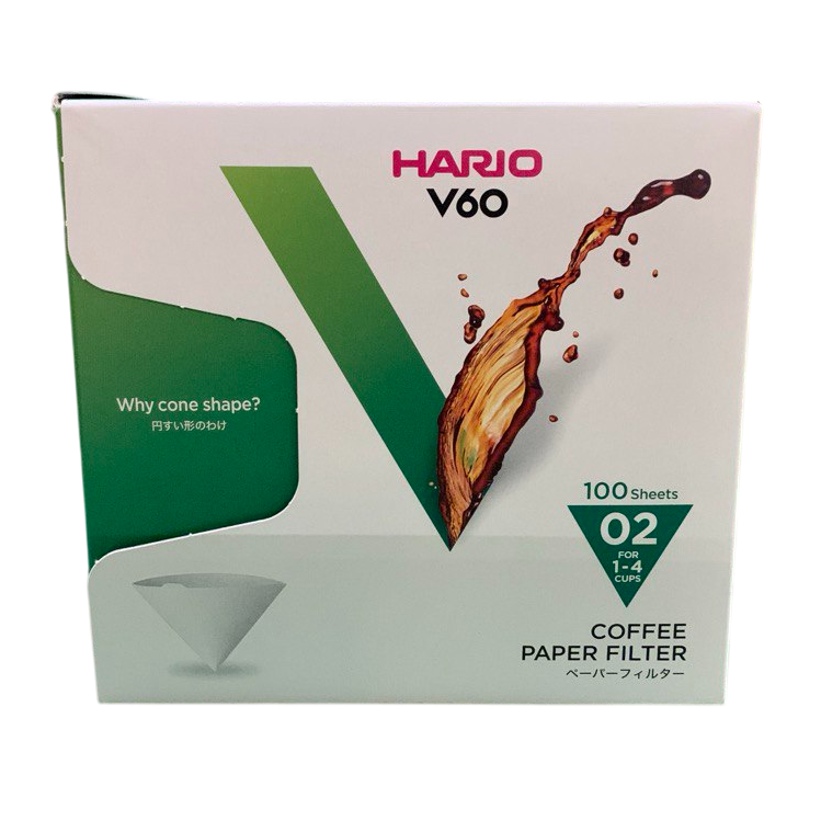 Caja de filtros de papel Hario V60-02 color blanco y verde con 100 unidades para preparación de café pour over