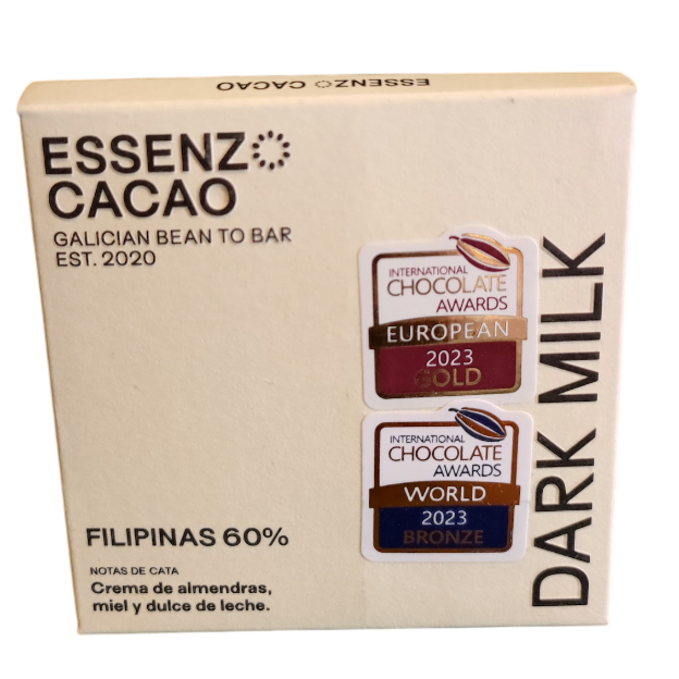 Tableta de chocolate Dark Milk Filipinas 60% de Essenzo Cacao con medallas de premios internacionales